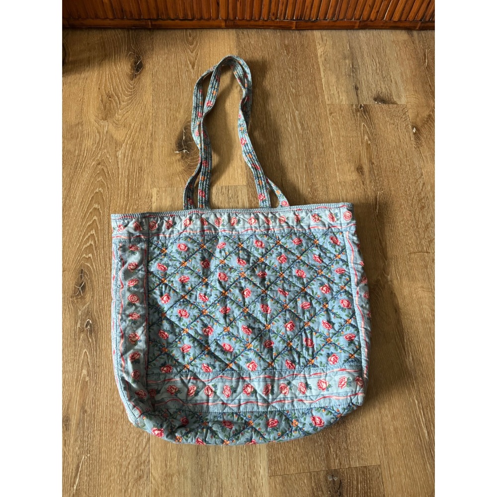 Pierre Deux French Country Blue Floral Quilted Cotton Tote Bag